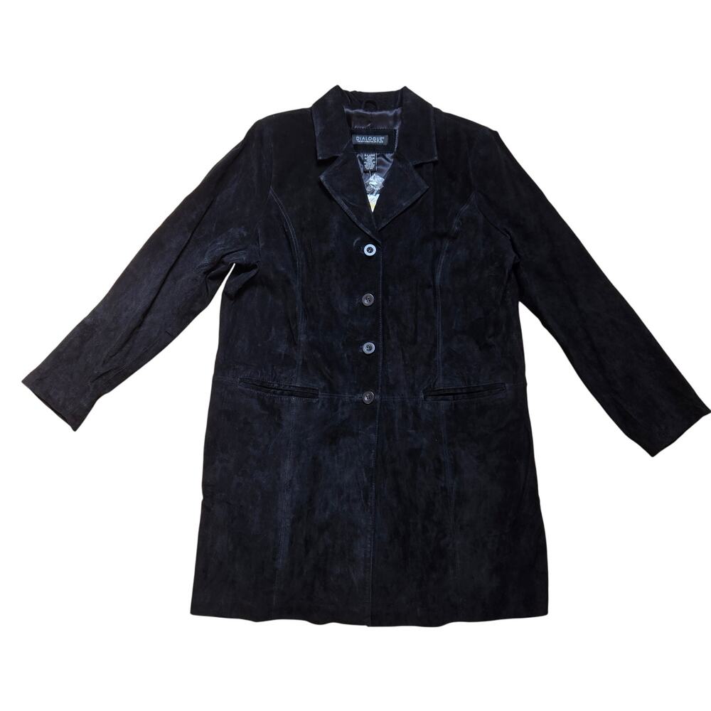 New Dialogue Leather Black Suede Duster Jacket Button Down